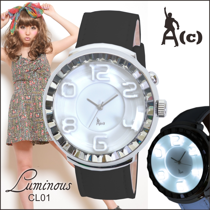 A(c)Osakawatch　LED搭載で光り輝くおしゃれな３Dデザイン腕時計 LuminousWatch ac-cl01-black
