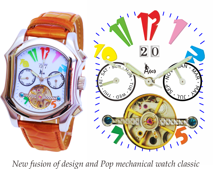 クラシックな機械式時計に斬新なPOPデザインA(c)自動巻腕時計。
