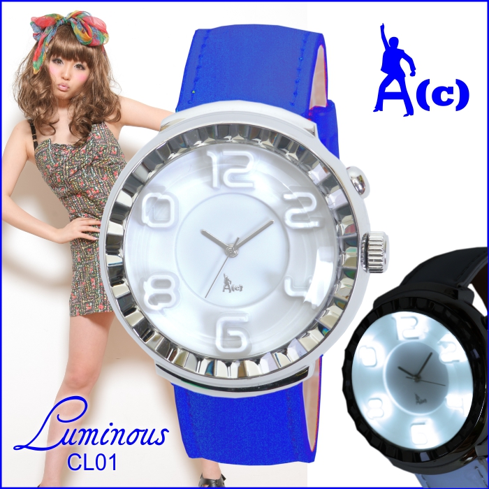 A(c)Osakawatch　LED搭載で光り輝くおしゃれな３Dデザイン腕時計 LuminousWatch ac-cl01-blue